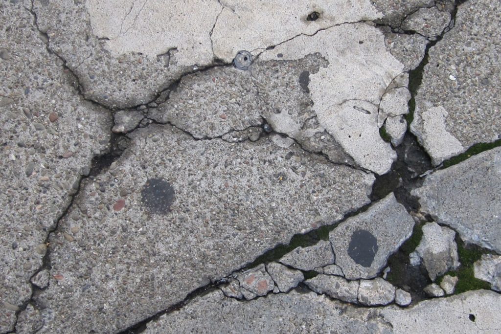 Concrete cancer damage on a concrete surface